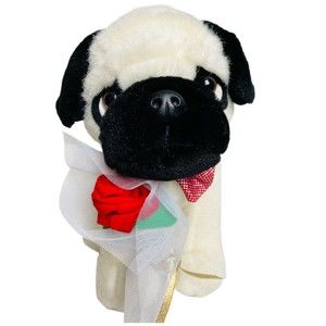 Chosun International Plush Puppy Dog Pug w/ Bow Tie Roses Stuffed Animal 9" NEW